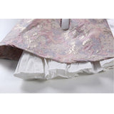 Pink Jacquard Straps Dress French Bow Lacing Sleeveless Casual Fashion Vintage High Waist Sexy Short Skirt Ladies