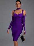 Bandage Dress 2022 Women Purple Bandage Dress Bodycon Elegant Sexy Long Sleeve Midi Evening Party Dress Summer Club