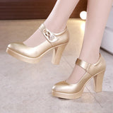 Wedding Dress Shoes With Thick Heels Model Cheongsam Show Waterproof Platform Thick Soles Single Shoes Catwalk One-Word Buckle Small Size High Heels