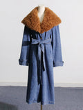 Zingj Spring New Fashion Temperament Can Be Removed Wool Collar Design Sense Waist Show Thin Denim Trench Coat Female Long