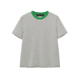 Round-Neck Striped Print T-Shirt 2025 Spring And Summer Short-Sleeved Leisurely Simple Women's Clothing