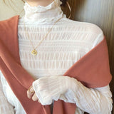 winter women blouse shirt korean style design sense half-collar lace mesh bottoming tops pleated retro sexy