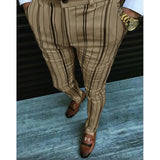 Autumn New Business Casual Striped Printed Pencil Pants For Men Mid Waist Long Pants Streetwear Fashion Men's Slim
