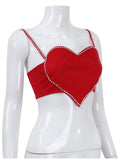 Red Heart Cut Out Rhinestone Strap Crop Top-Outfit