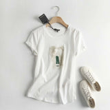 2020 fashion abstract printing short-sleeved t-shirts summer tops round neck white cotton tops