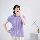 Folded Summer New High-End Pure Color Temperament Elegant Collar Short Sleeve Blouse Hand Folding