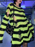 Distressed Stripe Longline Sweater- Outfit