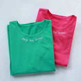 2021 Summer Letter Embroidered T-shirts Rose Cotton Tops Tees Woman Basic Short Sleeve