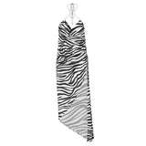 Women Summer V Neck Halter Zebra Striped Backless Beach Open Fork Long Dress Sundress 2021 Female Clothing