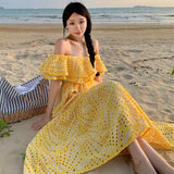 Zingj Embroidered One-Out Collar, Off-The-Shoulder Holiday