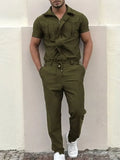 Summer Casual Bib Jumpsuit Men Fashion Loose Pockets Cargo Short Pant Overalls Romper Retro Men Loose Long Letter