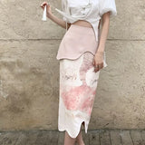 High Fashion Spring Summer Skirts For Women 2022 Patchwork Pink Asymmetrical High Waisted Skirt Bottoms