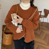Winter Korean Style Elegant Fashion Sweet Sweater Lady Side Slit All-match Loose Casual Knitted Pullover Top Women