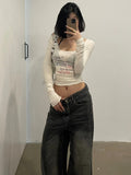 Y2k Aesthetic Slim Women Sexy Crop T-shirt Vintage Letter Print Streetwear Grunge Tshirts Harajuku Vintage Gothic Tee