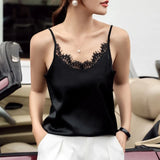 Satin Summer Tops For Women 2021 V Neck Plus Size Sleeveless Lace Tank Tops Women Summer Female Silk Top With
