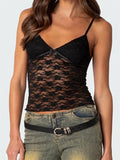 Women Floral Lace Crop Camis Tops Summer Backless Spaghetti Strap Tank Sleeveless Mini Vest for Streetwear