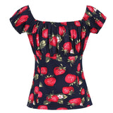 Women Vintage Blouse Tops Slash Neck Puff Sleeve 50s 60s Retro Cotton Slim Fit Streetwear Rock Punk Party