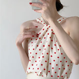Sweet Backless Camis Women Summer Korean Polka Dot Twist Halterneck Vest Female Casual Chiffon