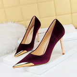 Zingj Banquet Fashion Light Luxury High Heels With High Heel Metal Pointed Suede