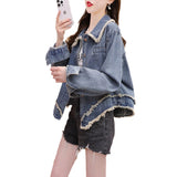 Zingj Short Denim Jacket Female Autumn 2024 New Autumn Loose Lazy Wind Versatile Top-Outfit