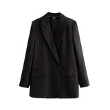 Women Chic Office Lady Double Breasted Blazer Vintage Coat Fashion Notched Collar Long Sleeve Ladies Outerwear Stylish