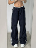 Street Ribbon Contrast Color Wide Leg Pants- Outfit