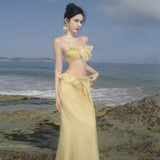 Zingj Desire Wind Cross Flounce Sling Skirt Female Atmosphere Sense Of Sensibility Minority Seaside Island Resort Beach