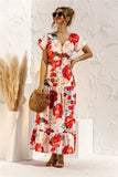 Queens Women Floral Print Short Sleeve Beach Bohemian Maxi Dress Robe Ladies V-neck Boho Dresses