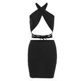 Short Mini Dress Cross Halter Neck Hollow Out Bandage For Summer Hot Girl Boho Sexy Korean Women Dresses