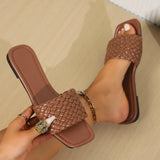 Zingj Flat Bottom Slippers Female 2024 Summer Soft Bottom Woven Square Head Outside Wear Casual Large Size Women's
