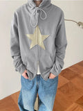 Vintage Star Patch Baggy Zip Up Hoodie- Outfit