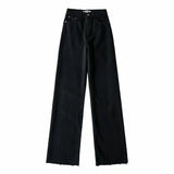 Leg Pant Women Jeans Autumn Winter High Waist Slouchy Black Straight Leg Denim Trouser Fall Casual High Street