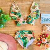 Ruffled Hem Bikini Set Women Flora V-Neck High-Waisted Two Piece Swimsuit 2021 Girl Beach Bathing Suit Swimwear
