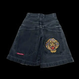 Pocket Embroidered Letter Print Jeans Men's Shorts Summer Vintage Super Wide-Legged Jeans 211-0-Outfit