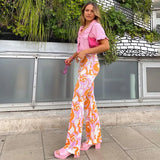 Vintage High Waist Pants Women Casual Floral Print Straight Long Trousers Ladies Fashion Summer Skinny