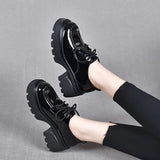 Zingj Women With Thick Soles 2023 Autumn And Winter Round Head Tied With Letters Decorative Cow Lacquered Leather Single Shoes Women's