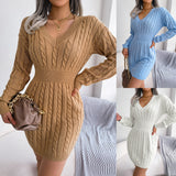 Wind Shooting Autumn And Winter Fashion Waists And Hips Dress Sweater Dress Women's