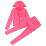 Women 2 Piece Set Fitness Plain Color Zipper Up Hoodies Skinny Leggings Sporty Sweatpants Matching Outfits