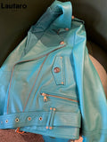 Spring Autumn Cool Bright Green Pu Leather Biker Jacket Women Zipper Long Sleeve Luxury Designer Streetwear Fashion