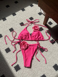 2024 European New Solid-Color Rose Drawstring Split Swimsuit