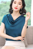 Woman Blouses 2023 Satin Women Tops Summer Short Sleeve Blouse Pile Collar Women's Elegant Blouses Female Clothing