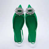ZAR 2022 Summer New Green Single Shoes Women Fashion Pointed Toe Flat Rhinestone Muller Sandals And Slippers Woman Shoes