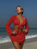 2025 New Solid Color Sexy Summer New Beach Resort In Wind Four-Piece Split