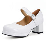 Sgesvier 2021 Spring Women Buckle Comfortable Platform Thick High Heel Pumps Fashion Sweet Dress Shoes Yellow White Red Size