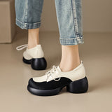 Wind Platform Platform Small Leather Shoes Female Soft Leather Soft Hair 2025 New Spring And Autumn High Heel Thick Heel Tie-Up Single