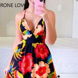 Women Elegant Floral Print Spaghetti Strap Deep V Neck Maxi Sweet Sexy Beach Vacation