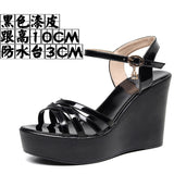 Super High Slope And 12Cm Fashion Cross With Small Size Women's Shoes One-Word Thick-Bottomed Waterproof Toe Women's