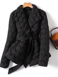 Ripple Quilted Lightweight Down Lapel Belt Tight
