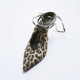 ZAR 2022 Summer Leopard Pumps for Women Fashion Ponited Toe Rhinestone Interchangeable Strap Party Heels Feminine Vintage