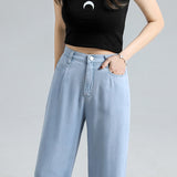 Thin Soft Women's Jeans Natural Lyocell Fabric Baggy Wide Leg Denim Pants Streetwear Loose Casual Female Clothing